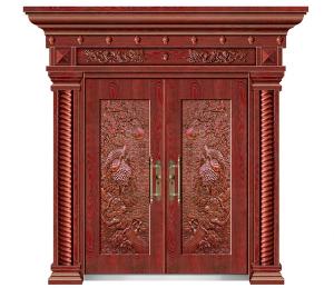 OMJ-692松鹤延年 实体拼接门(金雕红木)